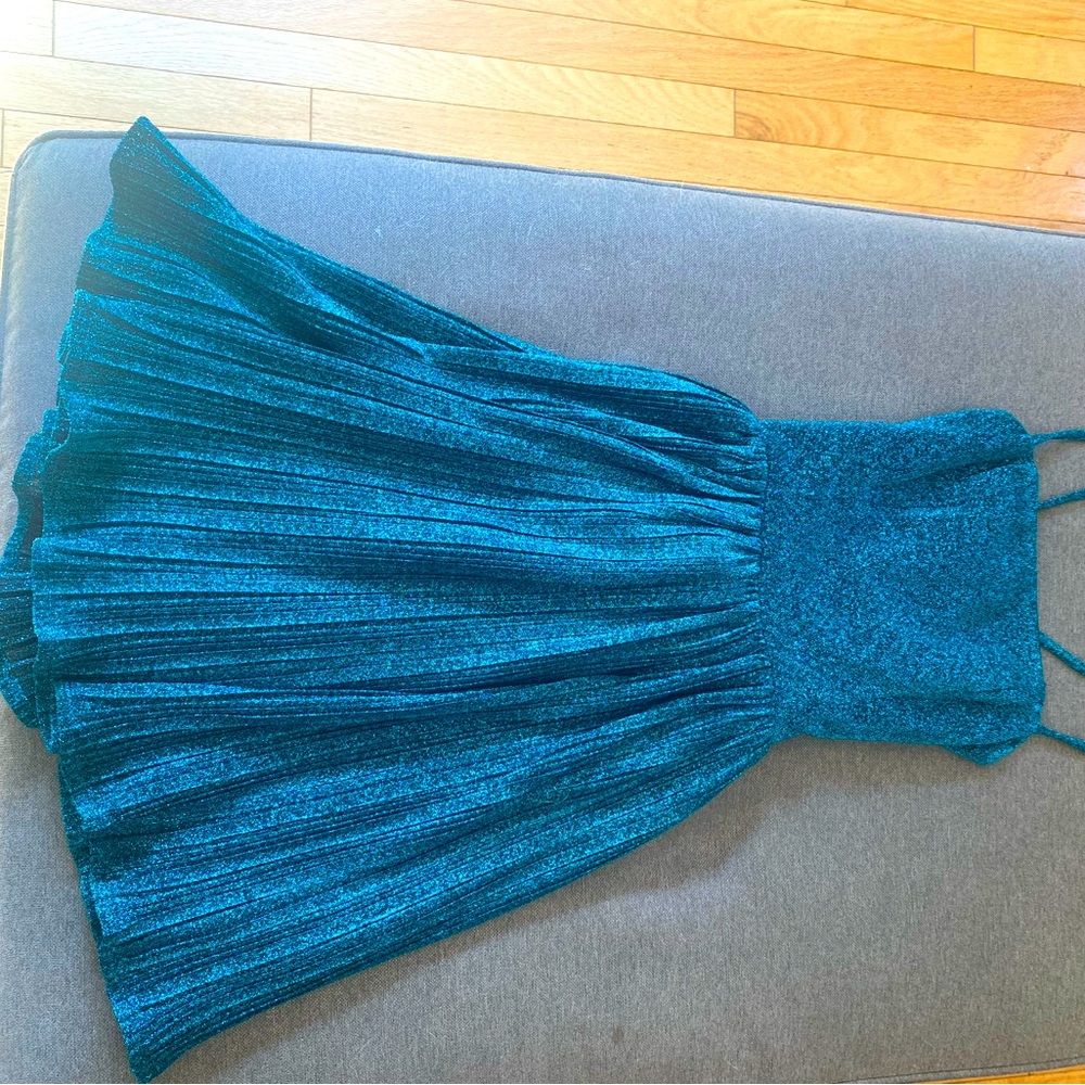Lulus Party Era Teal Blue (Green hues) Sparkly Lace-Up Dress XS